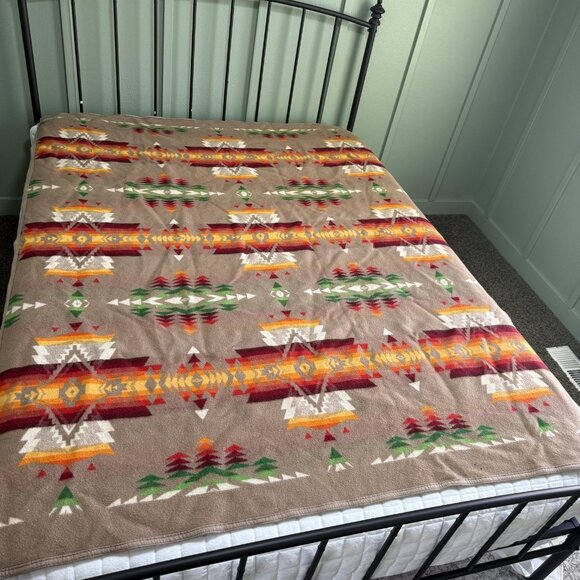 Pendleton Beaver State Wool Blanket Robe Southwest Geometric Tan Multicolor - Picture 1 of 12